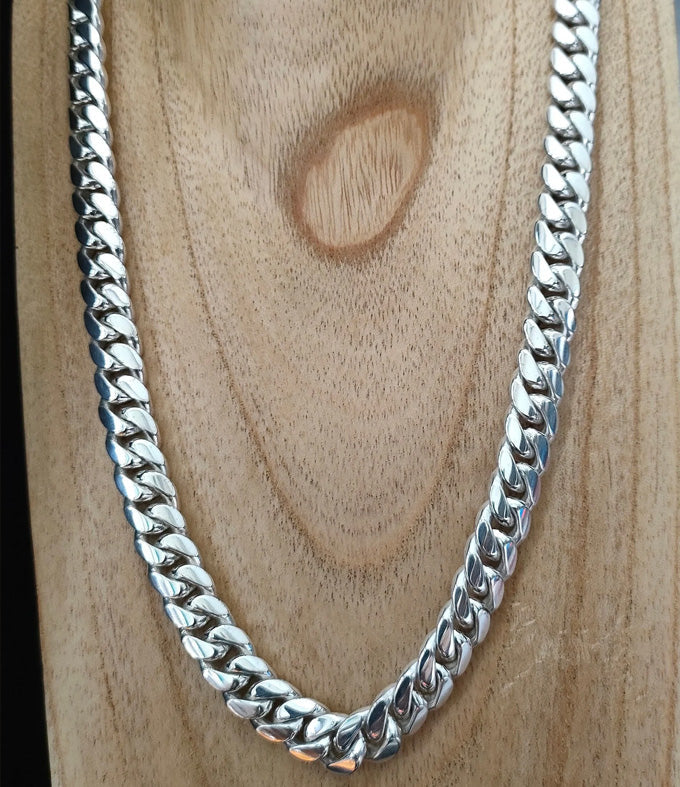 12 mm Men's 999 Pure Silver Curb Chain Necklace - Bali Handmade