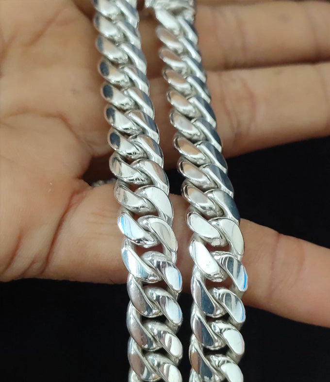 12 mm Men's 999 Pure Silver Curb Chain Necklace - Bali Handmade