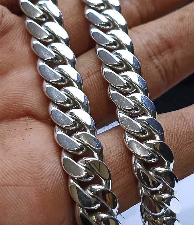 14 mm Curb Chain Necklace, Handmade 999 Pure Silver, Men's Jewelry