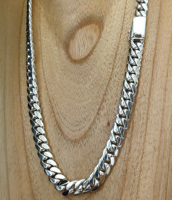 14 mm Curb Chain Necklace, Handmade 999 Pure Silver, Men's Jewelry