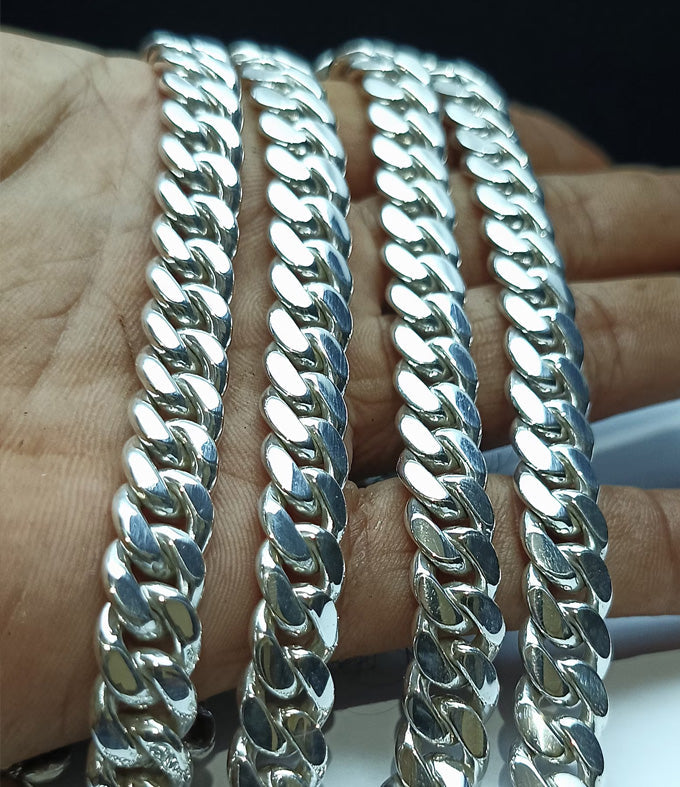 14 mm Curb Chain Necklace, Handmade 999 Pure Silver, Men's Jewelry