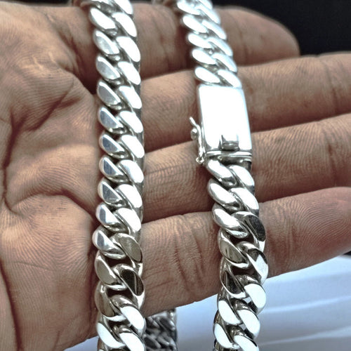 14 mm Curb Chain Necklace, Handmade 999 Pure Silver, Men's Jewelry