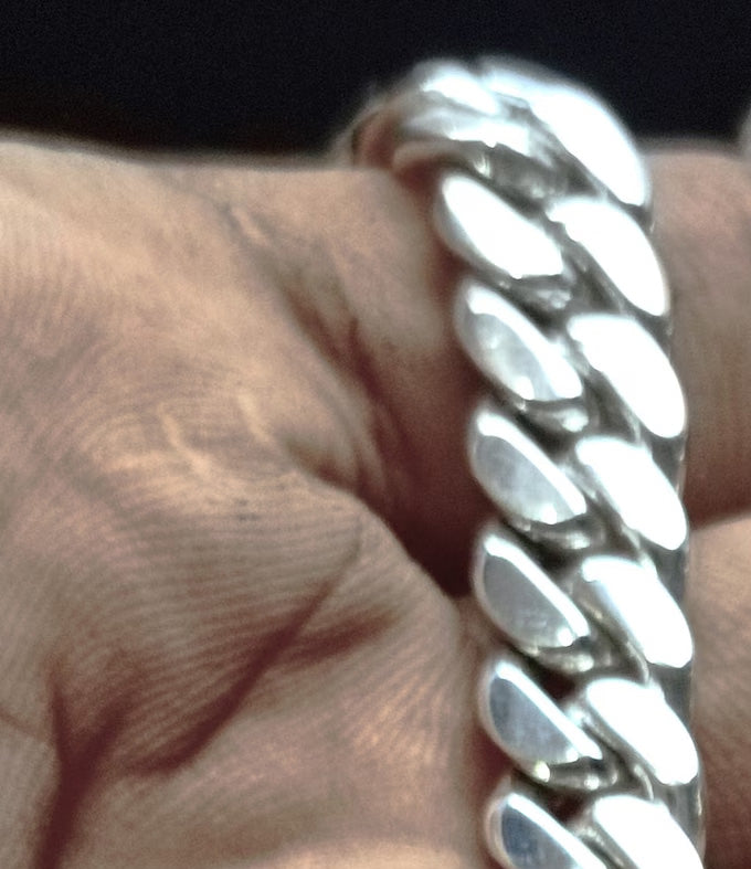 14 mm Curb Chain Necklace, Handmade 999 Pure Silver, Men's Jewelry