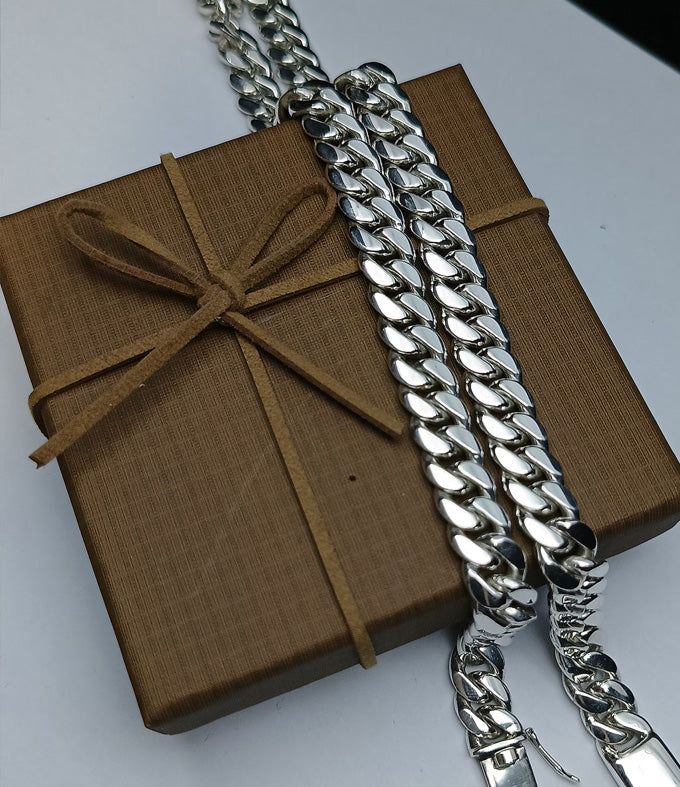 14 mm Curb Chain Necklace, Handmade 999 Pure Silver, Men's Jewelry