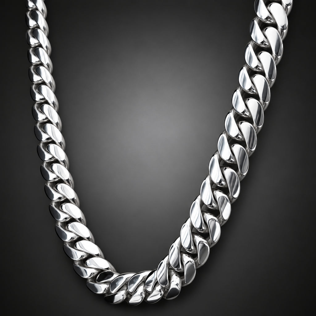 Men's 14mm Heavy 999 Pure Silver Curb Chain Necklace