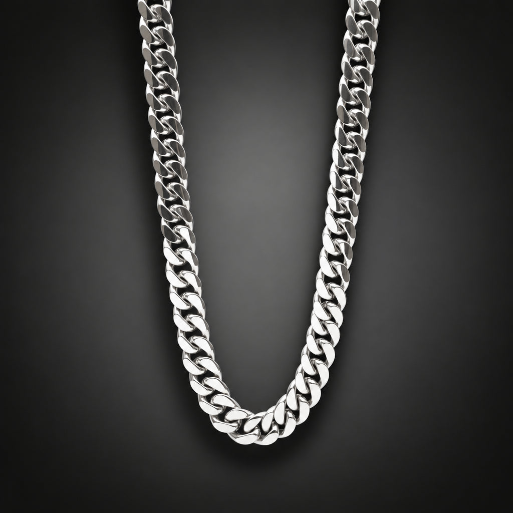 Silver chain necklace on a cardboard box