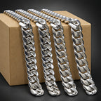 Silver chain necklace on a cardboard box