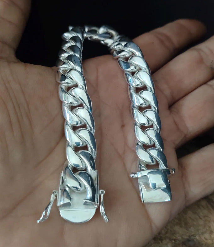 14 mm Curb chains, 999 silver chain, Mens silver Bracelet
