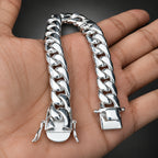 Men’s 999 Fine Silver Curb Chain Bracelet, 14mm Handmade