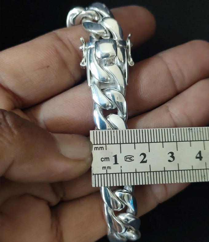 14 mm Curb chains, 999 silver chain, Mens silver Bracelet