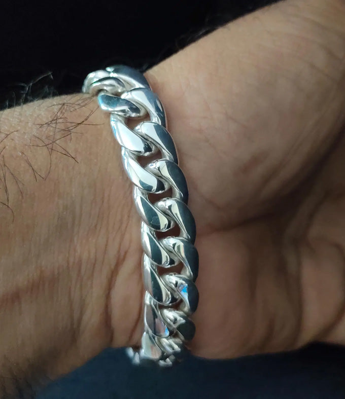 14 mm Curb chains, 999 silver chain, Mens silver Bracelet