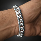 Men’s 999 Fine Silver Curb Chain Bracelet, 14mm Handmade