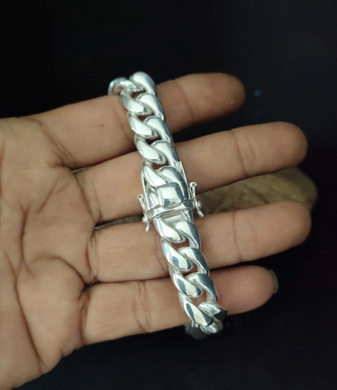 14 mm Curb chains, 999 silver chain, Mens silver Bracelet