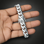 Men’s 999 Fine Silver Curb Chain Bracelet, 14mm Handmade