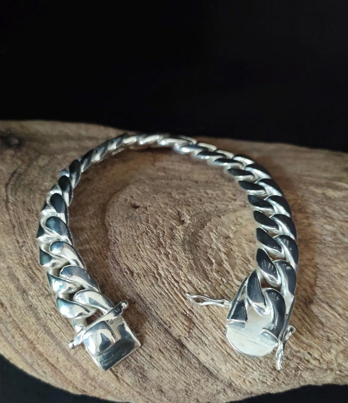 14 mm Curb chains, 999 silver chain, Mens silver Bracelet