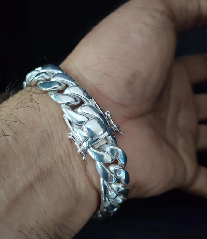 14 mm Curb chains, 999 silver chain, Mens silver Bracelet