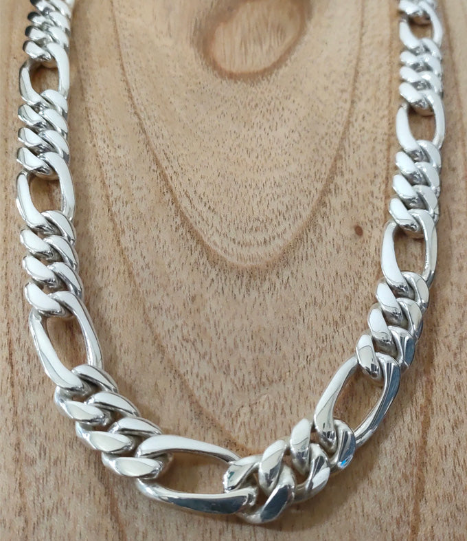 14mm 999 Solid Silver Figaro Chain Necklace - Handmade Bali Design