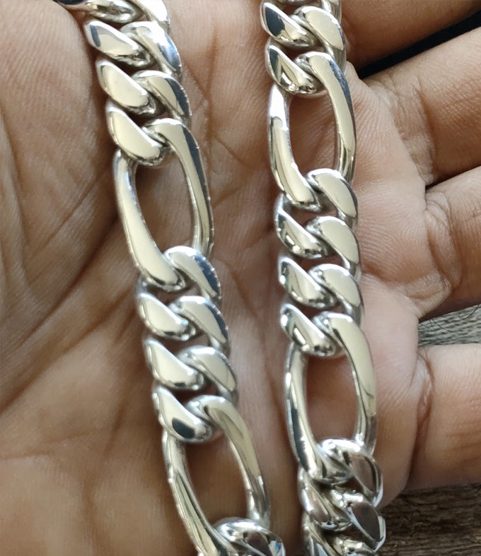 14mm 999 Solid Silver Figaro Chain Necklace - Handmade Bali Design