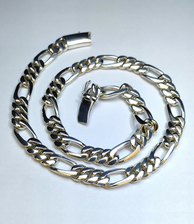 14mm 999 Solid Silver Figaro Chain Necklace - Handmade Bali Design