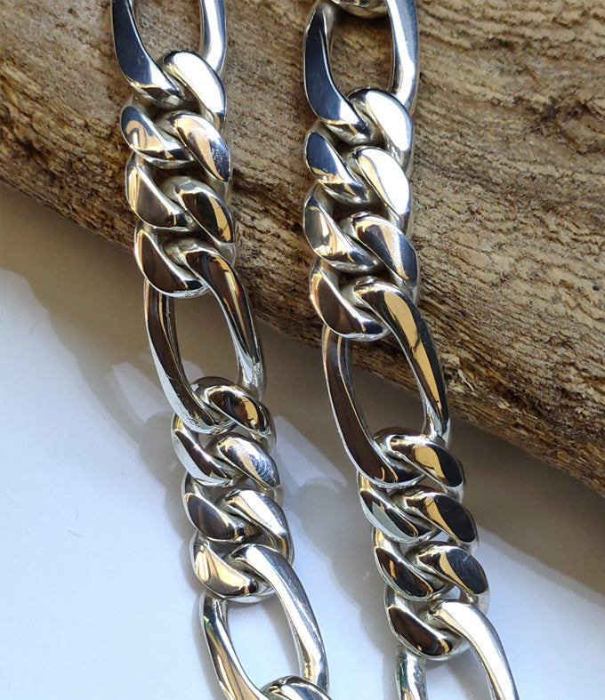 14mm 999 Solid Silver Figaro Chain Necklace - Handmade Bali Design