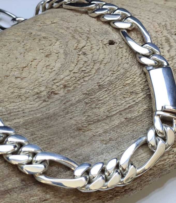 14mm 999 Solid Silver Figaro Chain Necklace - Handmade Bali Design