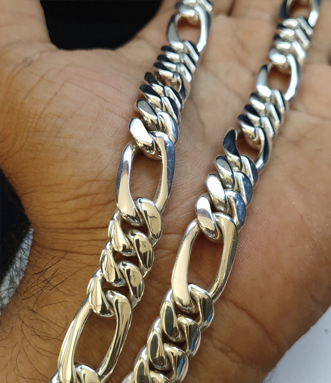 14mm 999 Solid Silver Figaro Chain Necklace - Handmade Bali Design