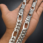 999 Solid Silver Figaro Chain Necklace for Men, 14mm