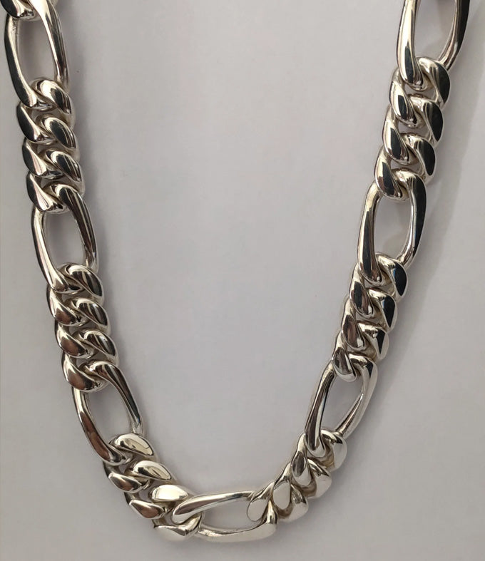 14mm 999 Solid Silver Figaro Chain Necklace - Handmade Bali Design
