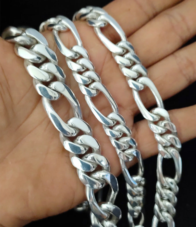14mm 999 Solid Silver Figaro Chain Necklace - Handmade Bali Design