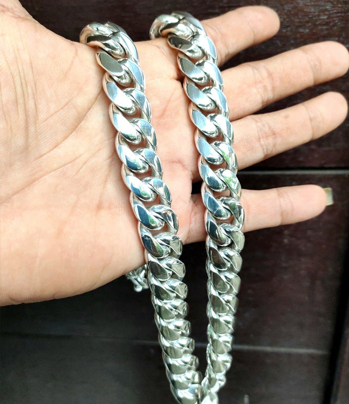 16mm Curb Chain Necklace: Handmade 999 Solid Silver Bali Chain