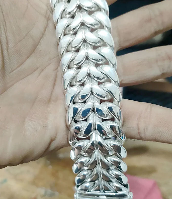 999 Pure Silver Curb Chain Bracelet - 30mm Wide Heavy Men's Bracelet