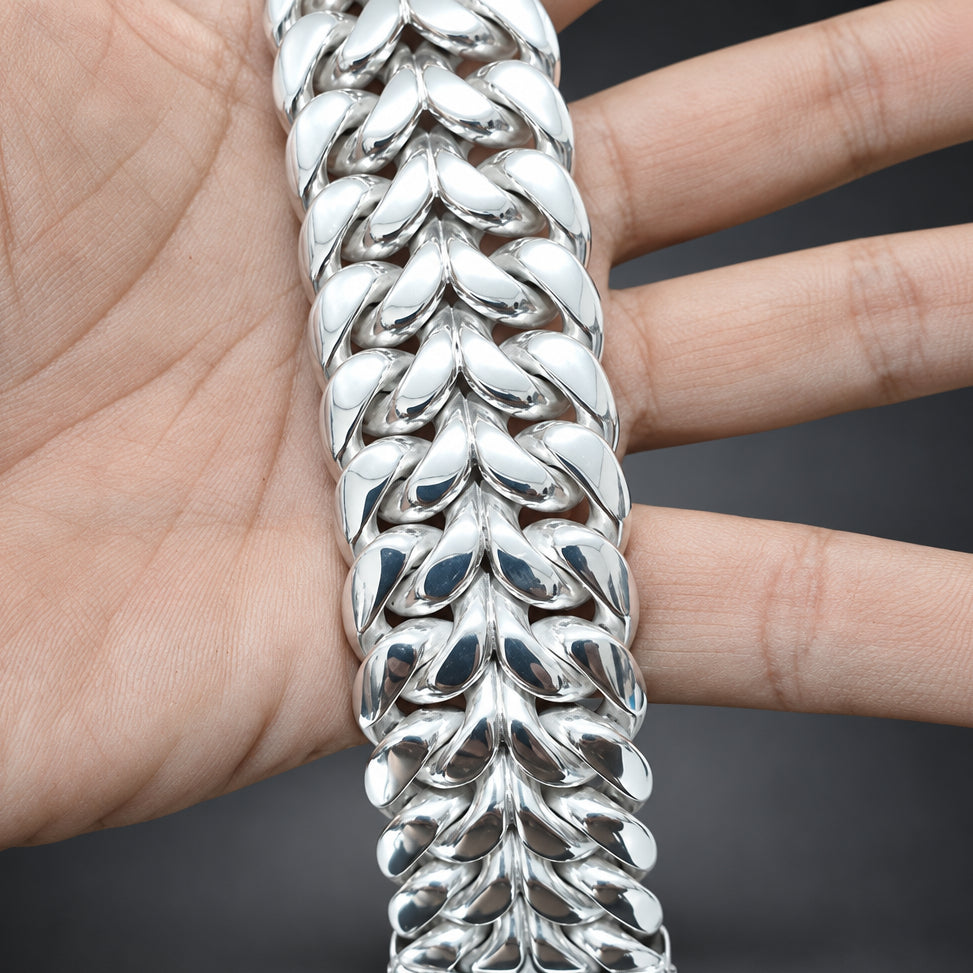 30mm Heavy 999 Pure Silver Curb Chain Bracelet for Men