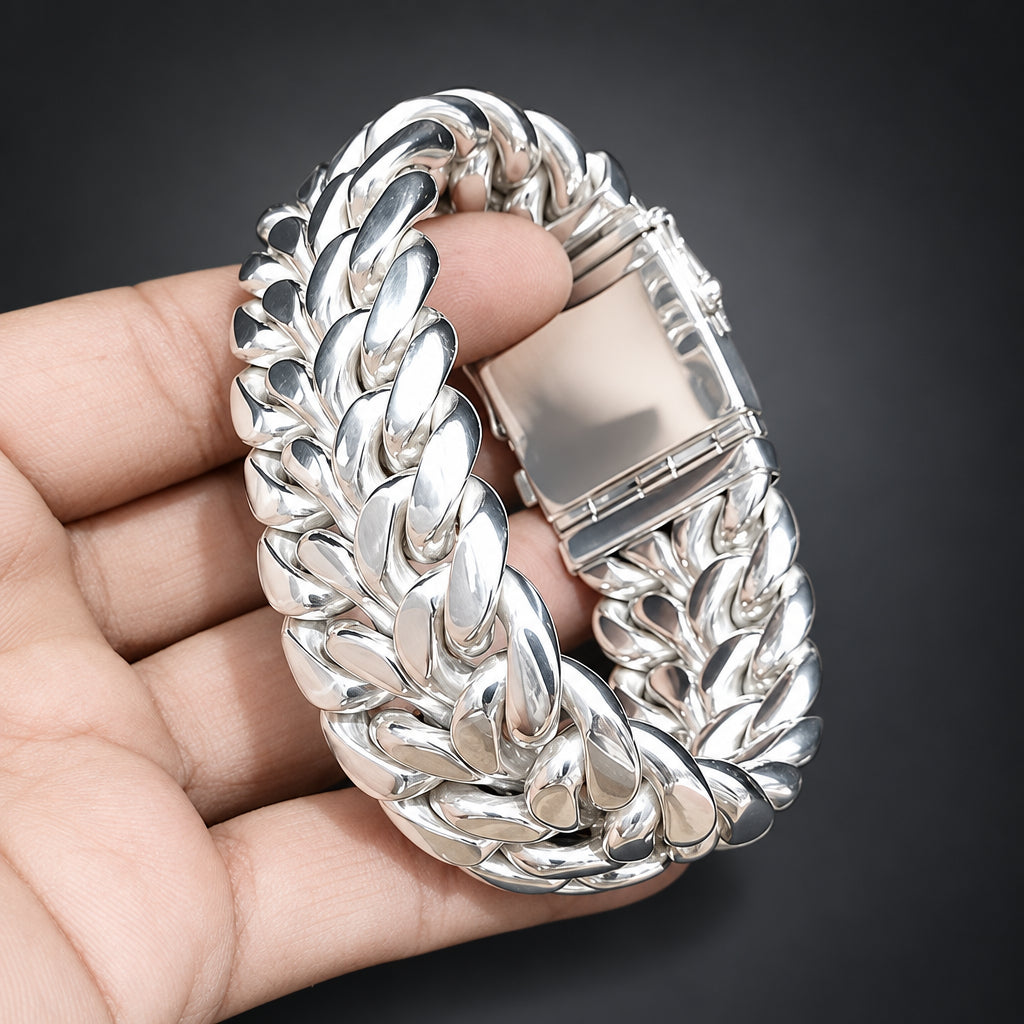 30mm Heavy 999 Pure Silver Curb Chain Bracelet for Men