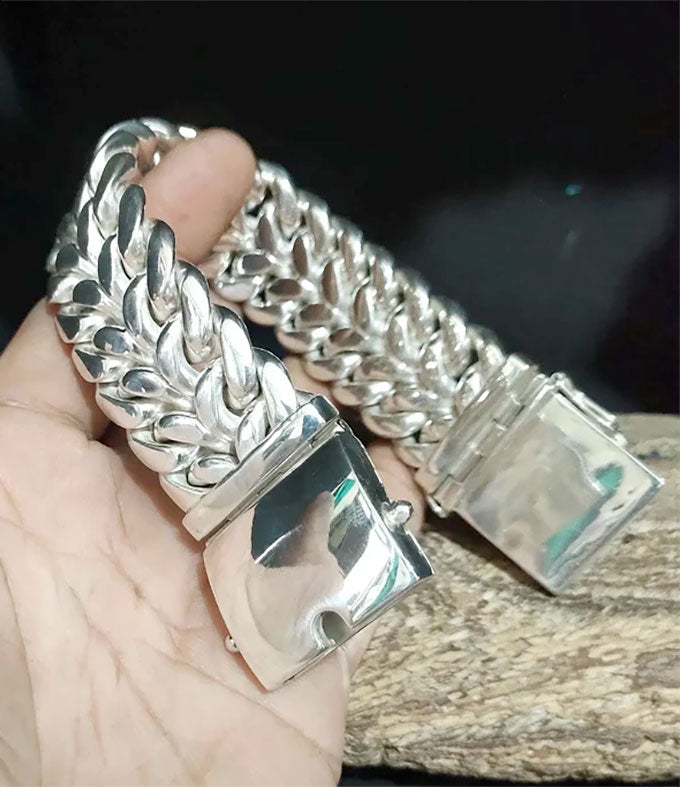 999 Pure Silver Curb Chain Bracelet - 30mm Wide Heavy Men's Bracelet