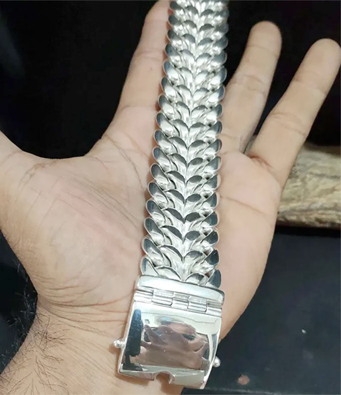 999 Pure Silver Curb Chain Bracelet - 30mm Wide Heavy Men's Bracelet