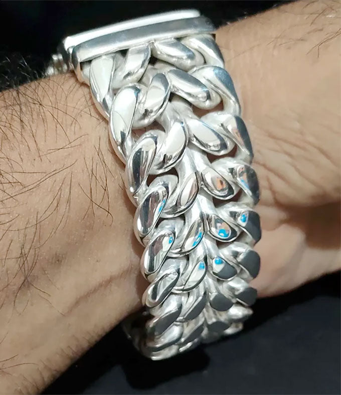999 Pure Silver Curb Chain Bracelet - 30mm Wide Heavy Men's Bracelet