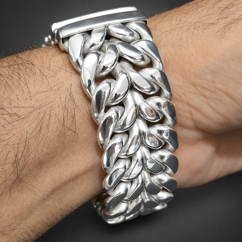 30mm Heavy 999 Pure Silver Curb Chain Bracelet for Men