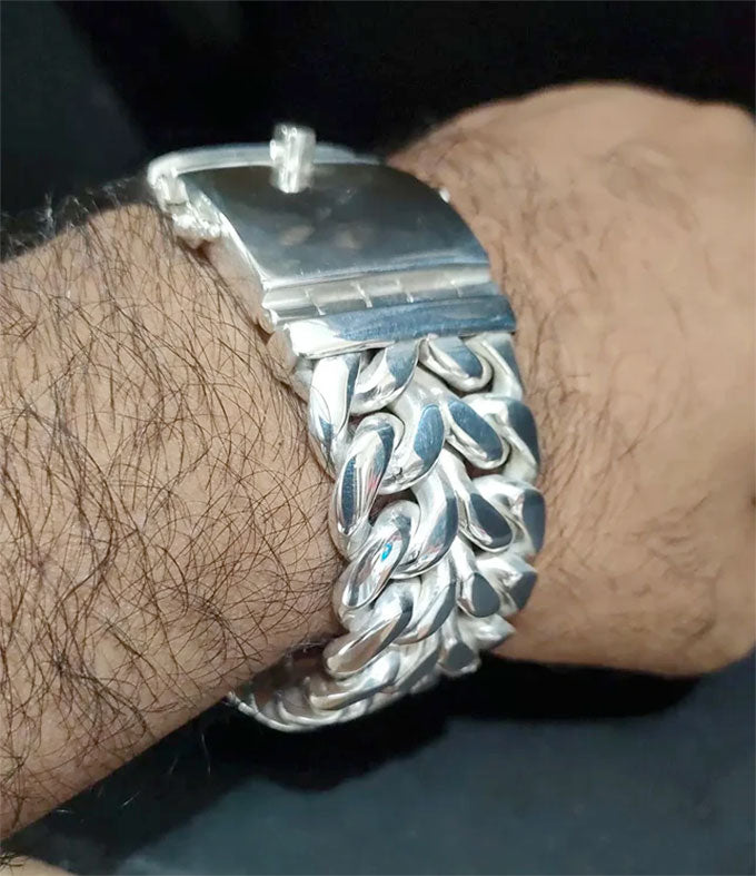 999 Pure Silver Curb Chain Bracelet - 30mm Wide Heavy Men's Bracelet