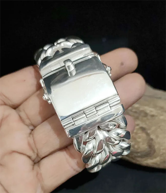 999 Pure Silver Curb Chain Bracelet - 30mm Wide Heavy Men's Bracelet