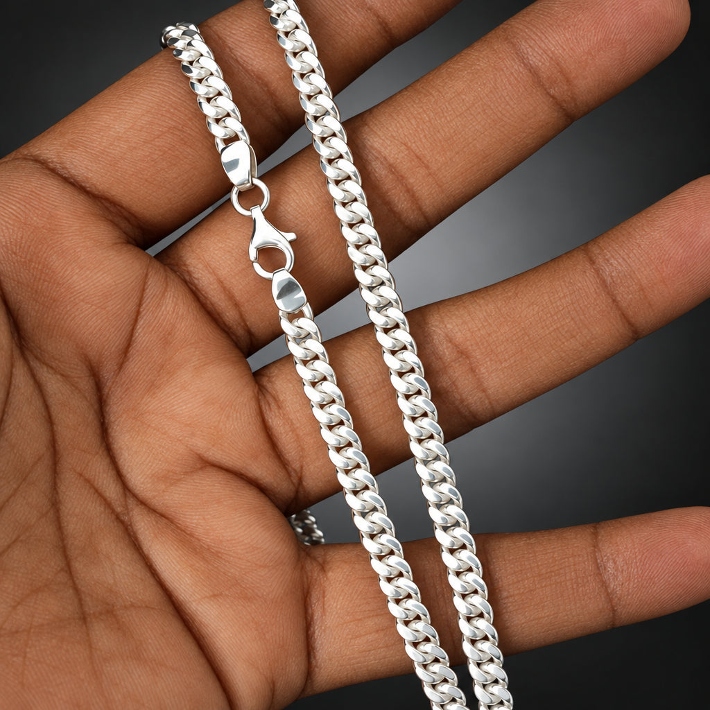 999 Pure Silver Curb Chain Necklace, 5mm Handmade