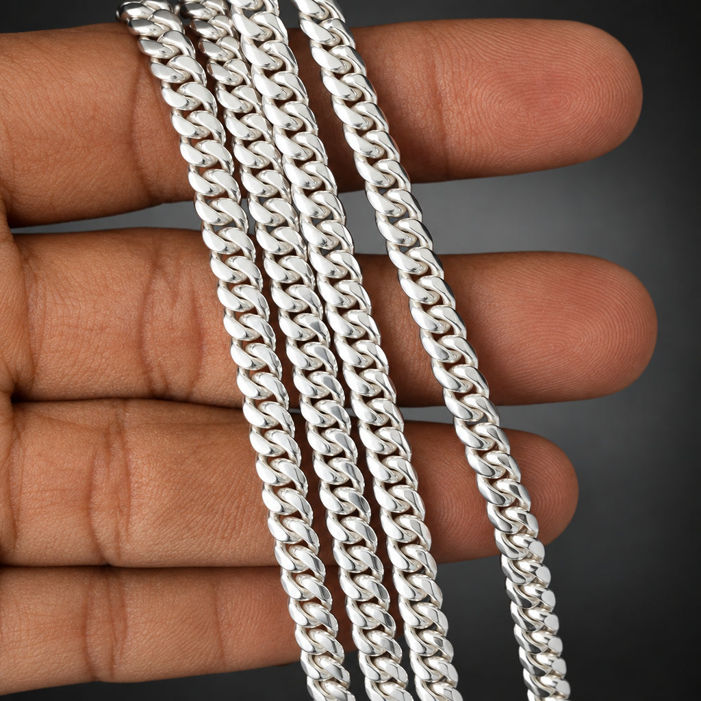 999 Pure Silver Curb Chain Necklace, 5mm Handmade