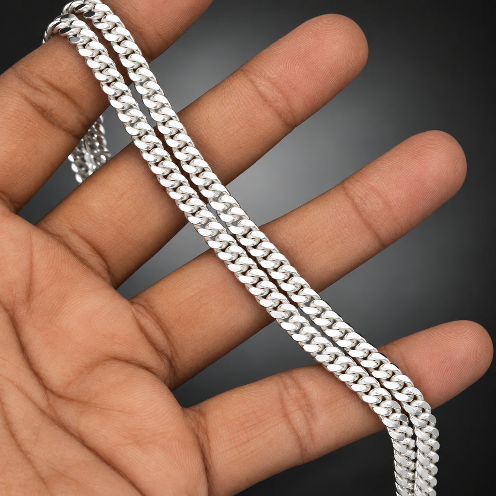 999 Pure Silver Curb Chain Necklace, 5mm Handmade