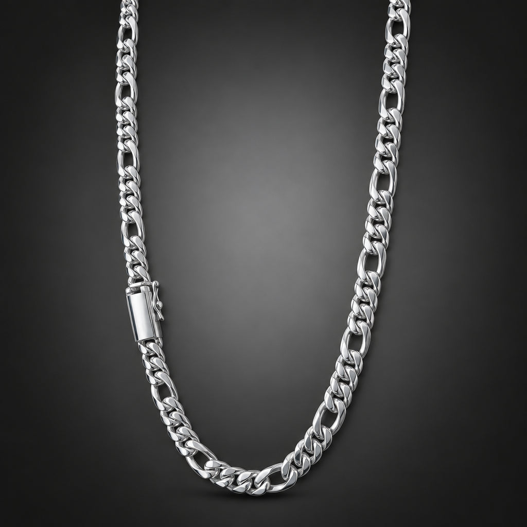 Men’s 999 Pure Silver Figaro Chain Necklace, 6mm