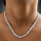 Silver chain necklace on a person's neck