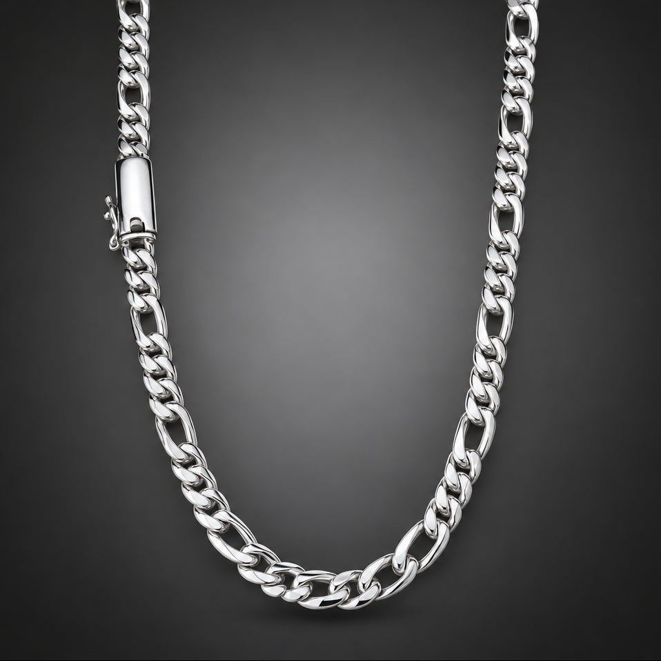 Men’s 999 Pure Silver Figaro Chain Necklace, 6mm