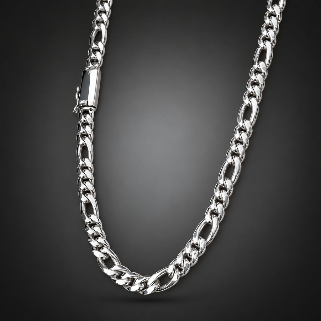 Men’s 999 Pure Silver Figaro Chain Necklace, 6mm