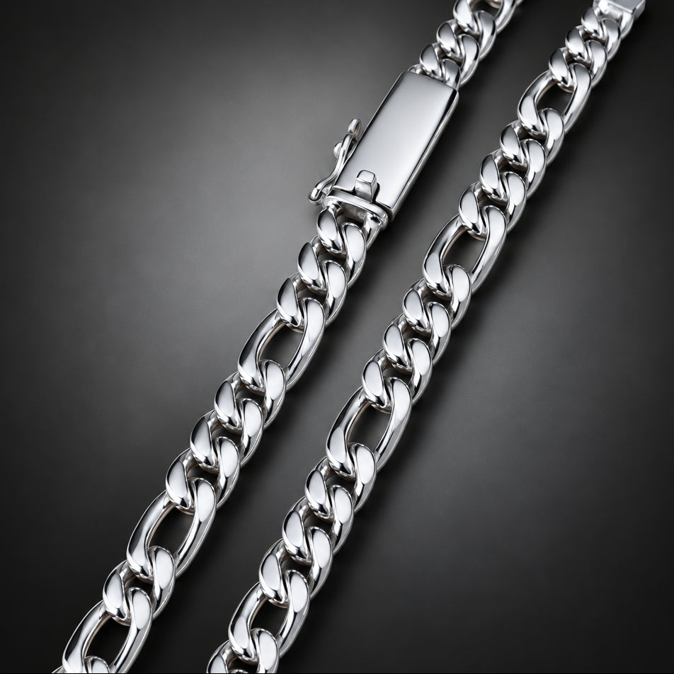Men’s 999 Pure Silver Figaro Chain Necklace, 6mm