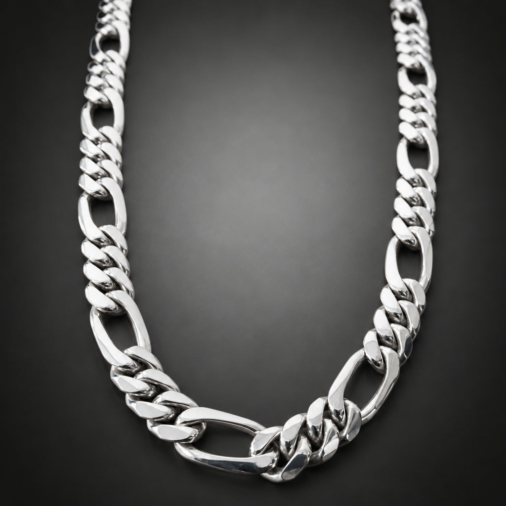 10mm 999 Pure Silver Figaro Chain Necklace for Men