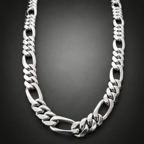 10mm 999 Pure Silver Figaro Chain Necklace for Men