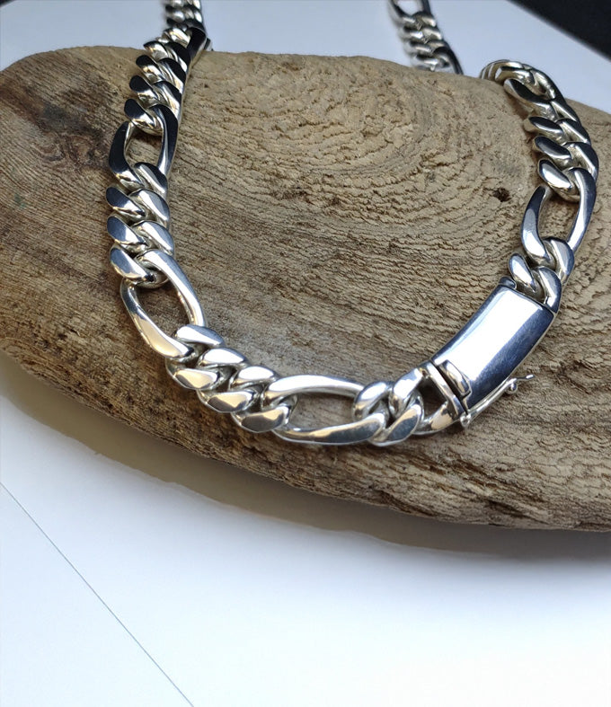 999 Silver Figaro Chain Necklace - Bali Handmade Statement Jewelry